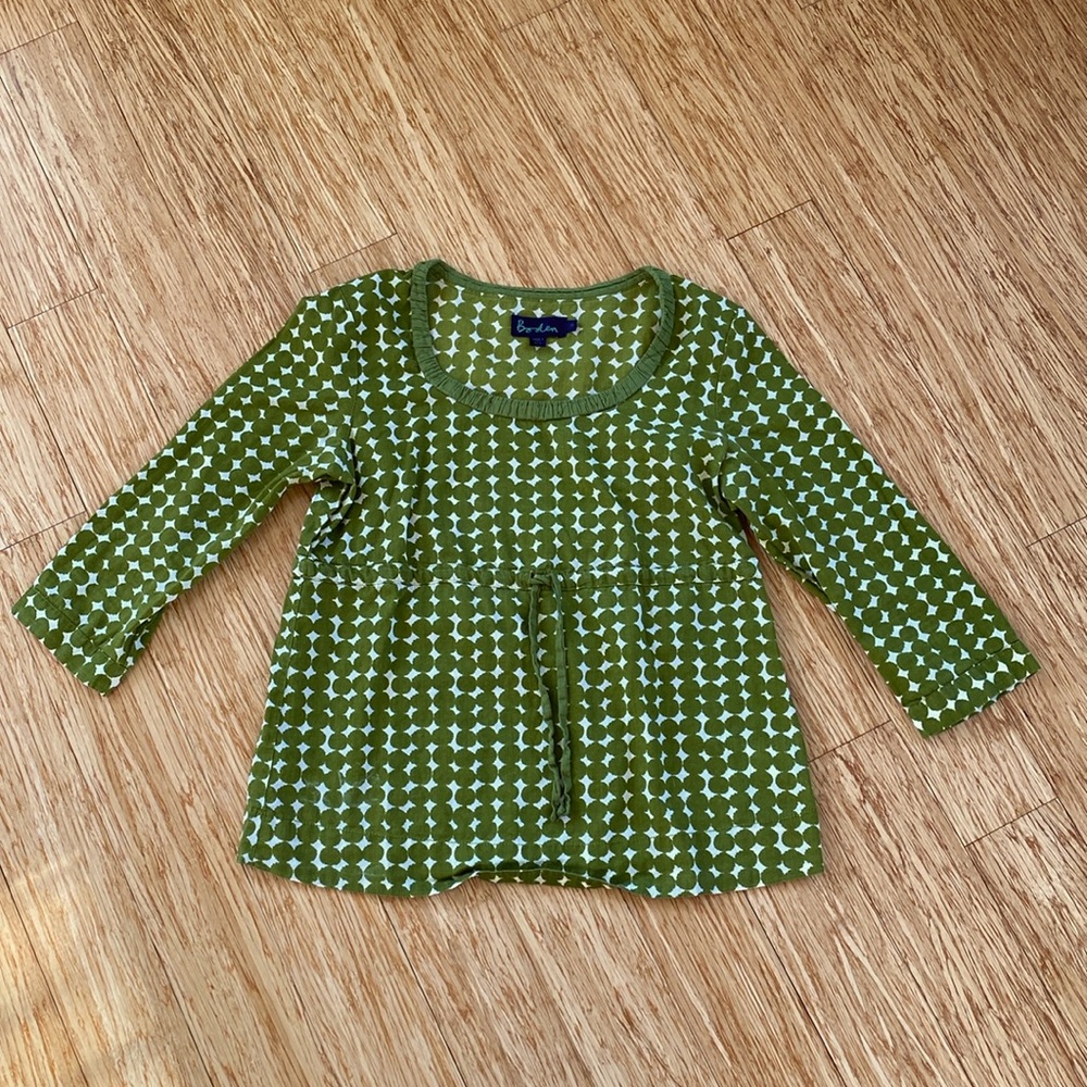 Boden 3/4 sleeve Green Dot tie front top